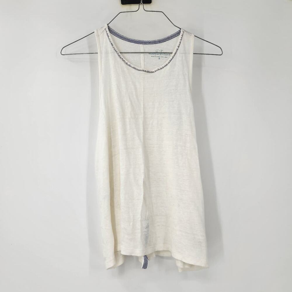 Lightweight Cream Womens Tank Top with Striped Trim